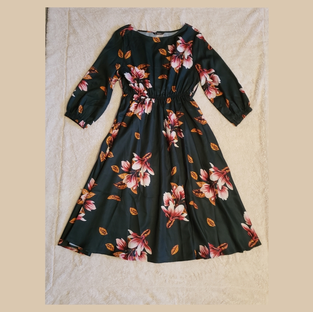 Dark green floral dress